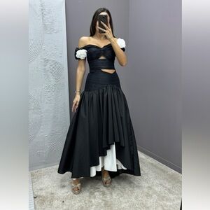 Elegant Black and White Off-Shoulder Gown